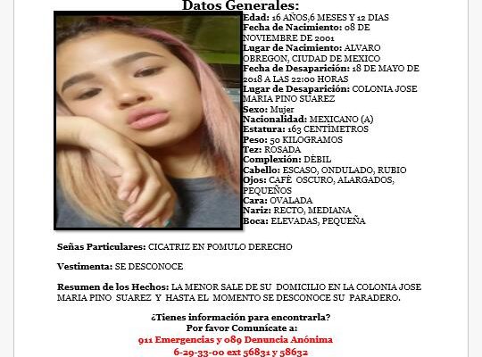 Juarez | Activa FEM búsqueda de menor desaparecida en Ciudad Juarez