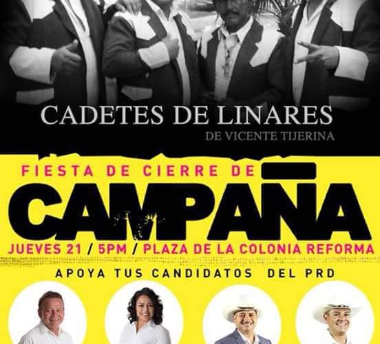 LOS CADETES DE LINARES, para el primer evento de cierre de campaña de candidatos locales del PRD