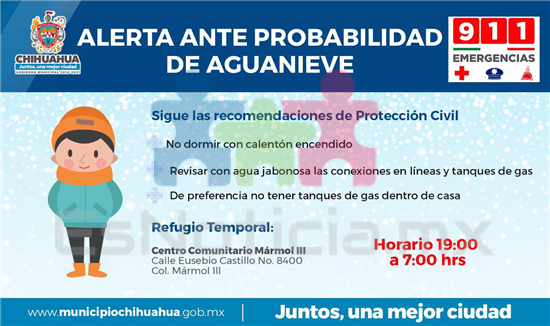 #Chihuahua | Alerta Protección Civil Municipal por posibilidad de aguanieve viernes y sábado