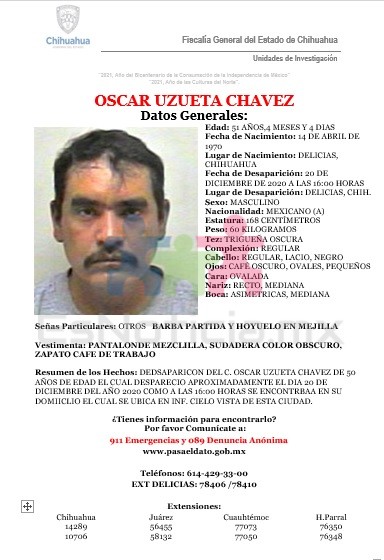 Solicitan apoyo para localizar a Oscar Uzueta