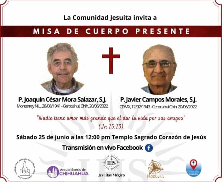 Misa por el descanso eterno de jesuitas asesinados será trasmitida en vivo desde la ciudad de Chihuahua